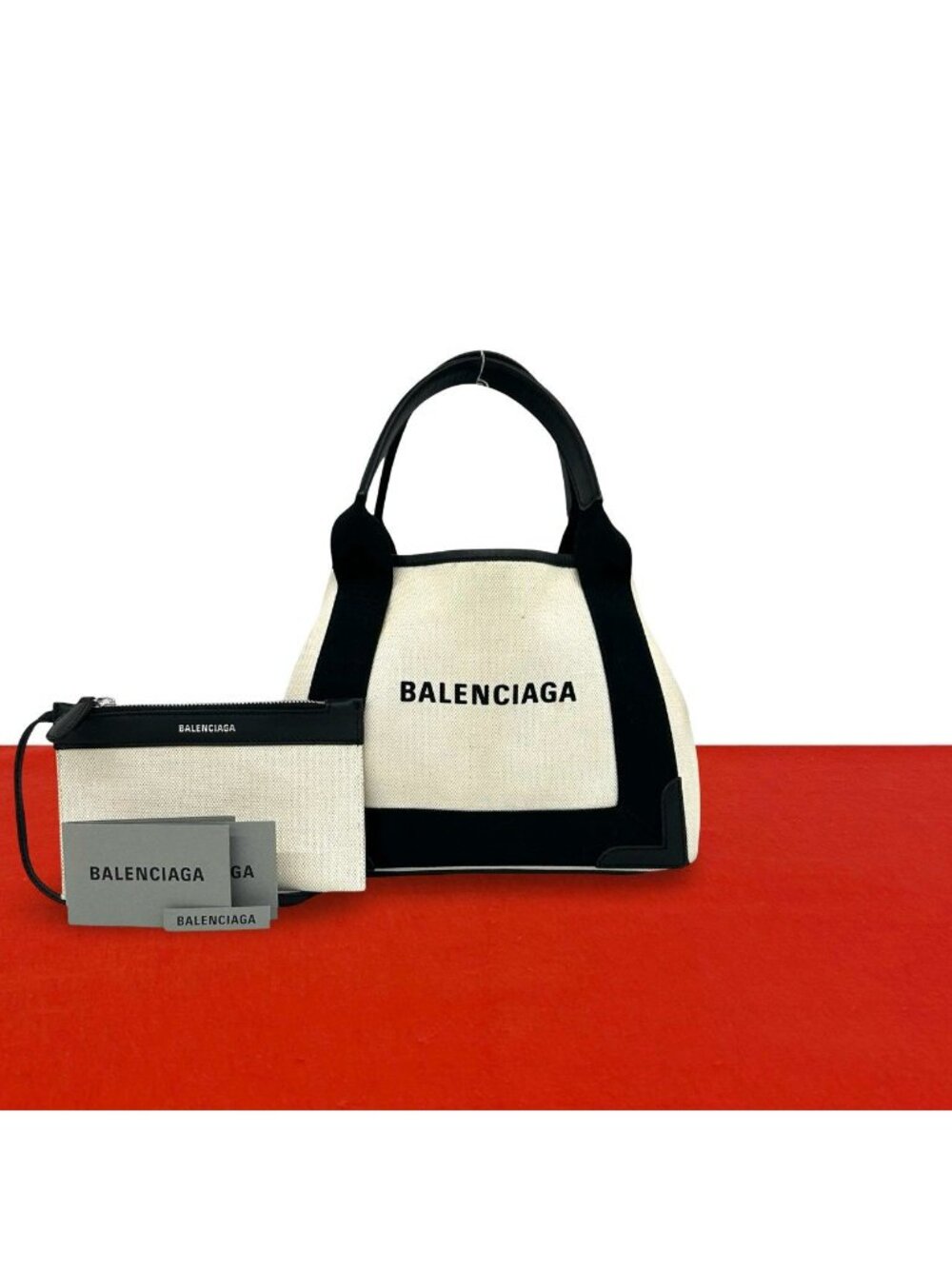 Balenciaga Navy Cabas XS Logo Canvas Leather Handbag Mini Tote Black